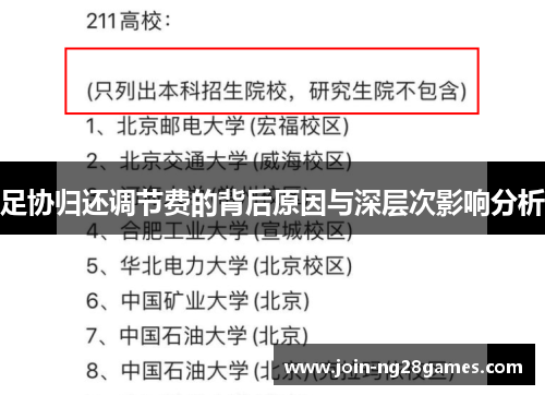 足协归还调节费的背后原因与深层次影响分析