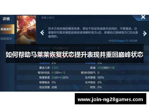 如何帮助马莱莱恢复状态提升表现并重回巅峰状态