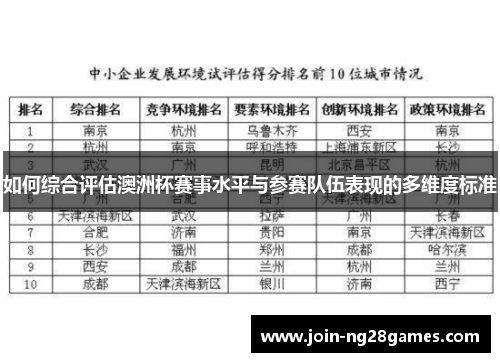 如何综合评估澳洲杯赛事水平与参赛队伍表现的多维度标准
